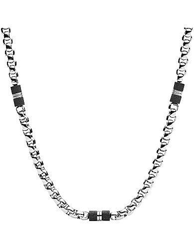 Fossil Mens Black Marble and Silver-Tone Steel Beaded Necklace Product Image