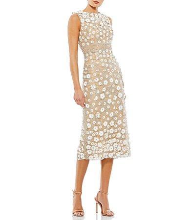 Mac Duggal Beaded Floral Appliqu Midi Sheath Dress Product Image