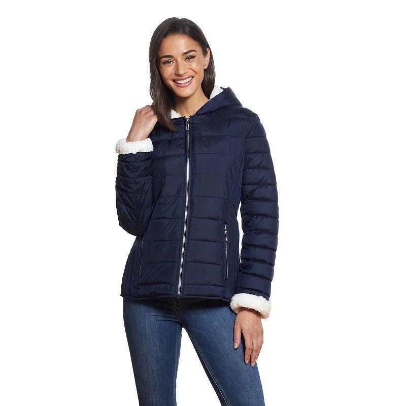 Womens Weathercast Hood Sherpa-Lined Puffer Jacket Product Image