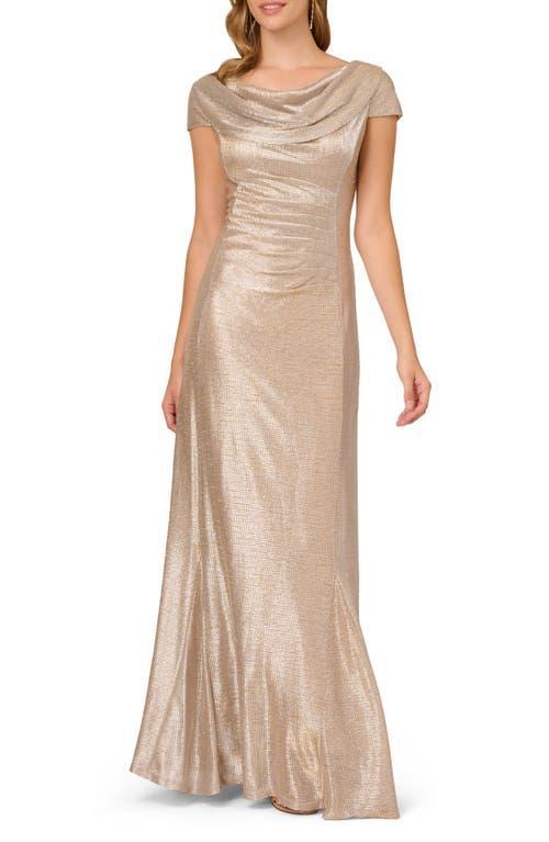 Adrianna Papell Glitter Cowl Neck Draped Back Cap Sleeve A Product Image