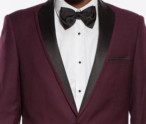 Burgundy Slim Fit 2 Piece Tuxedo With Satin Peak Lapel Product Image