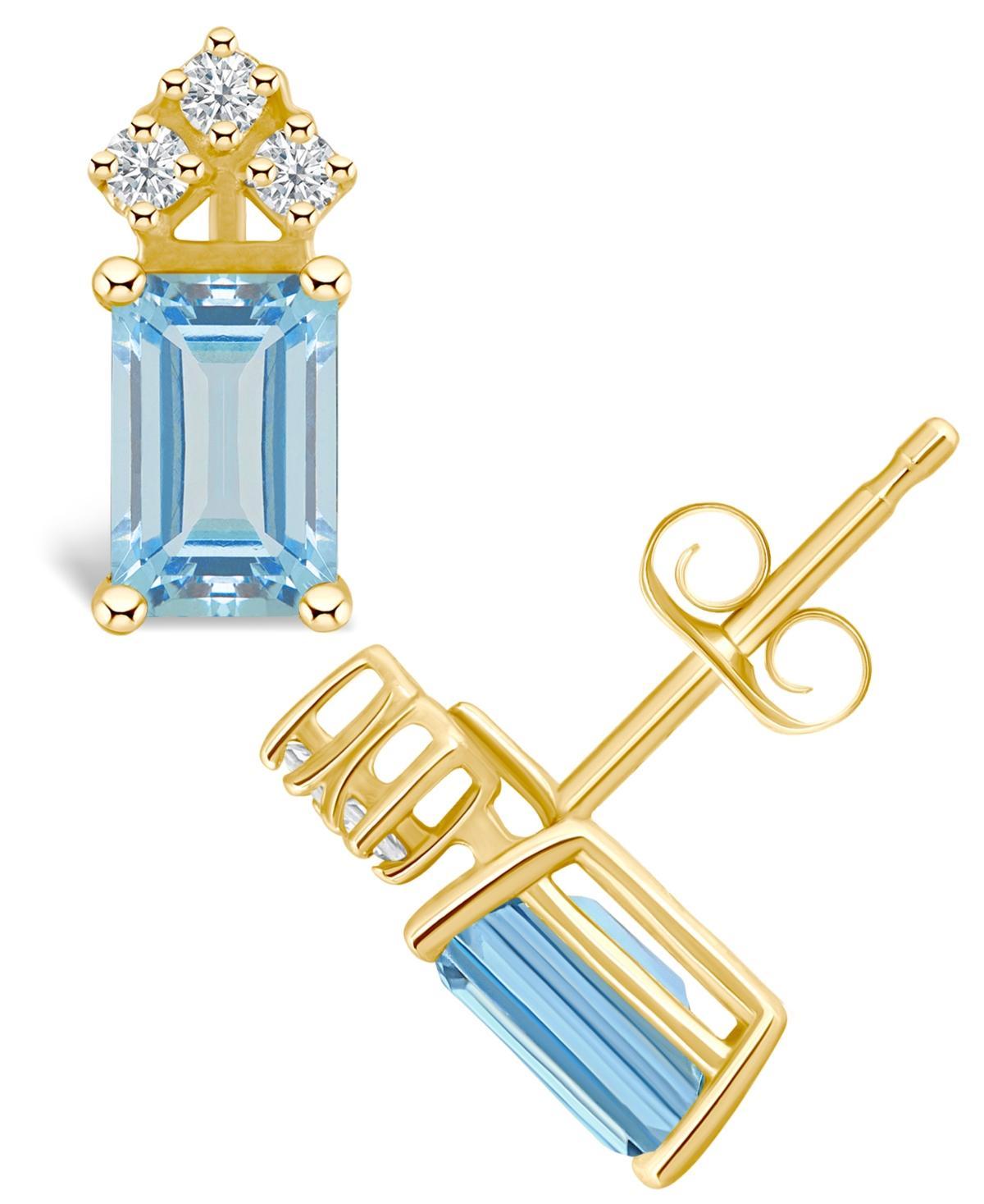 Celebration Gems 14k Gold Emerald Cut Aquamarine & 1/8 Carat T.W. Diamond Stud Earrings, Womens, Blue Product Image