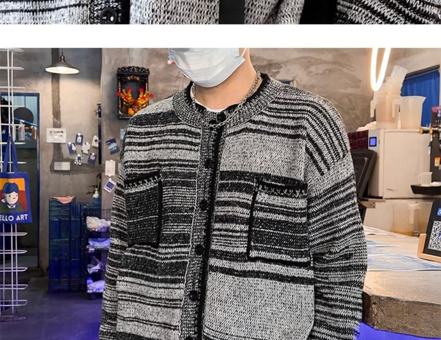 Round Neck Striped Cardigan Product Image