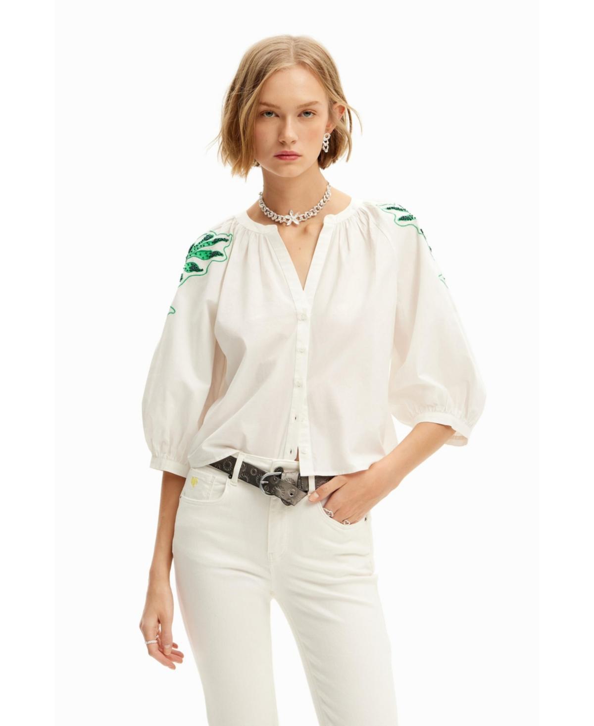 Desigual Womens V-neck embroidered blouse Product Image