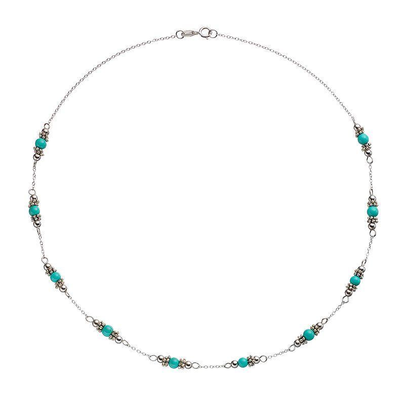 Sterling Silver Simulated Turquoise Beaded Station Necklace, Womens Blue product image