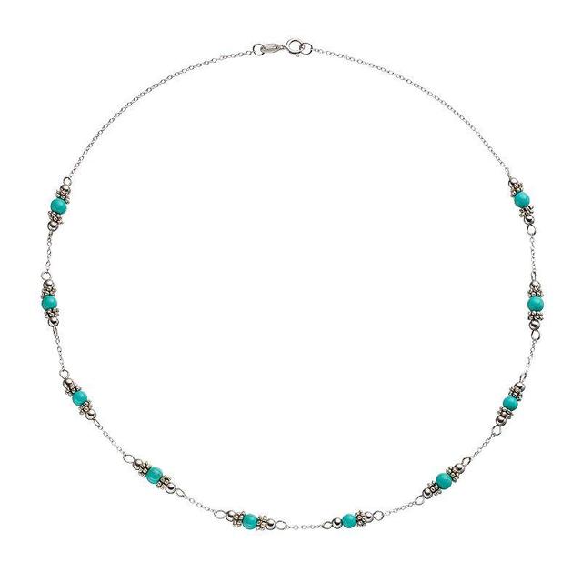 Sterling Silver Simulated Turquoise Beaded Station Necklace, Womens Blue Product Image