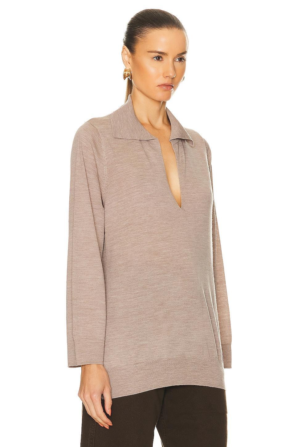 LESET James V Neck Polo Top in Taupe Product Image