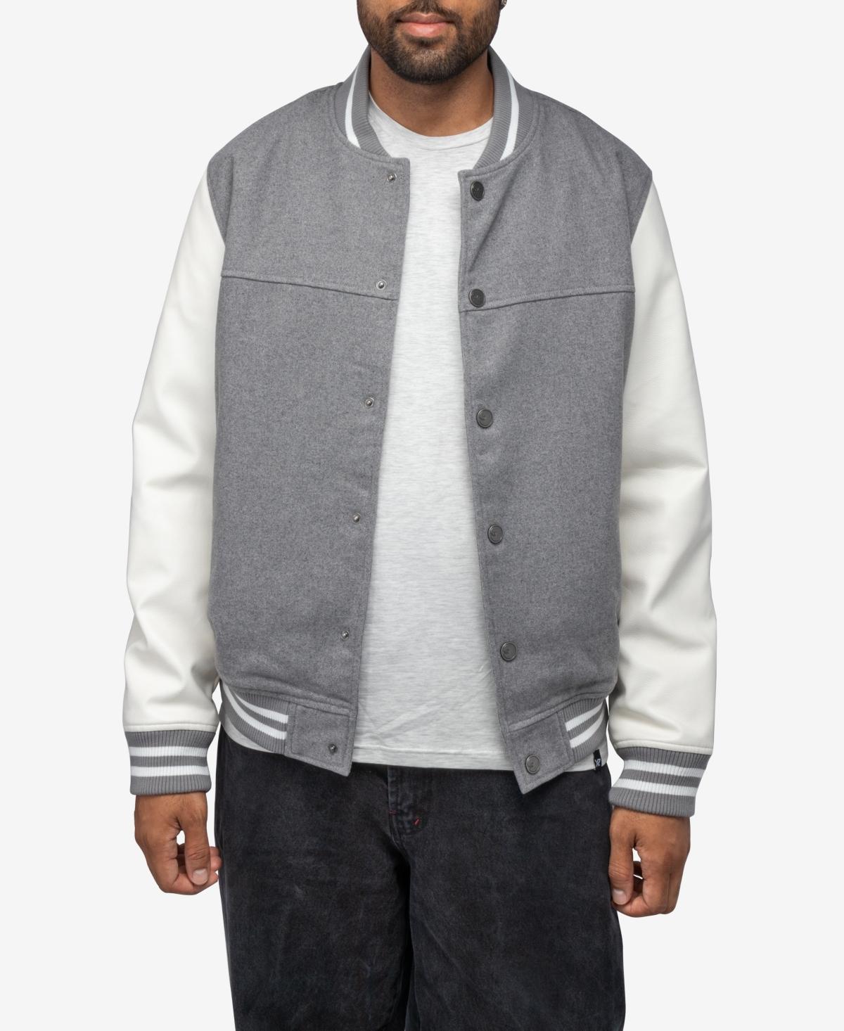 X-Ray Mens Wool Varsity with Grainy Polyurethane Sleeves Bomber Jacket - Gray Product Image