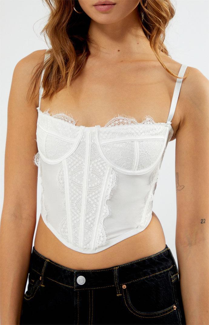 Womens Lace Trim Mesh Corset Top Product Image