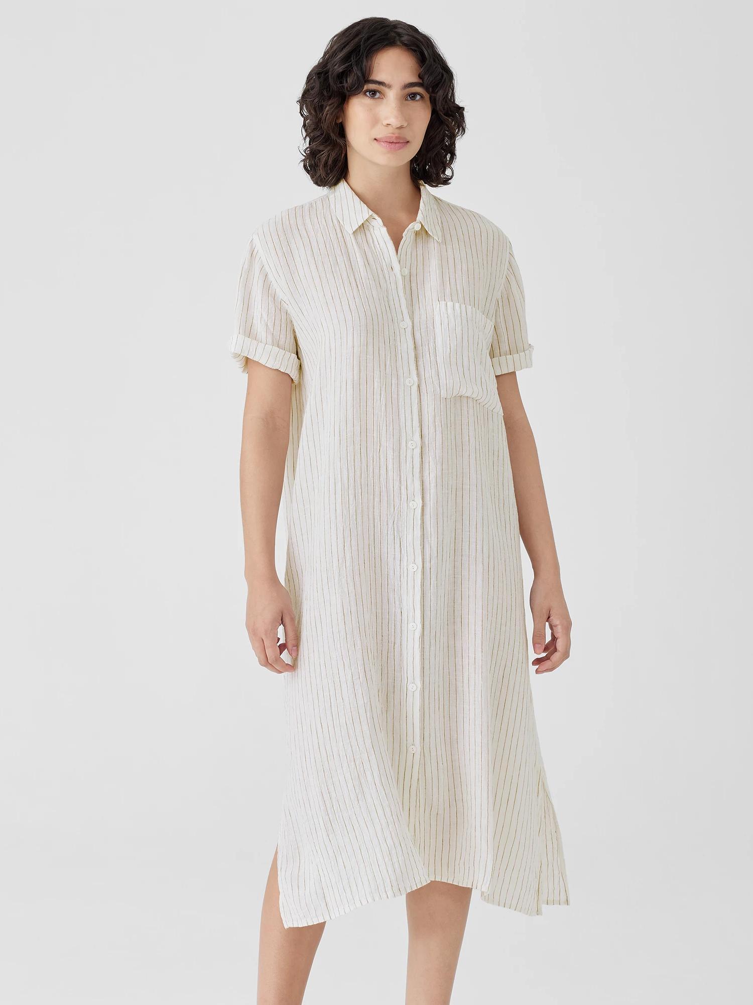 EILEEN FISHER Puckered Organic Linen Shirtdressfemale product image