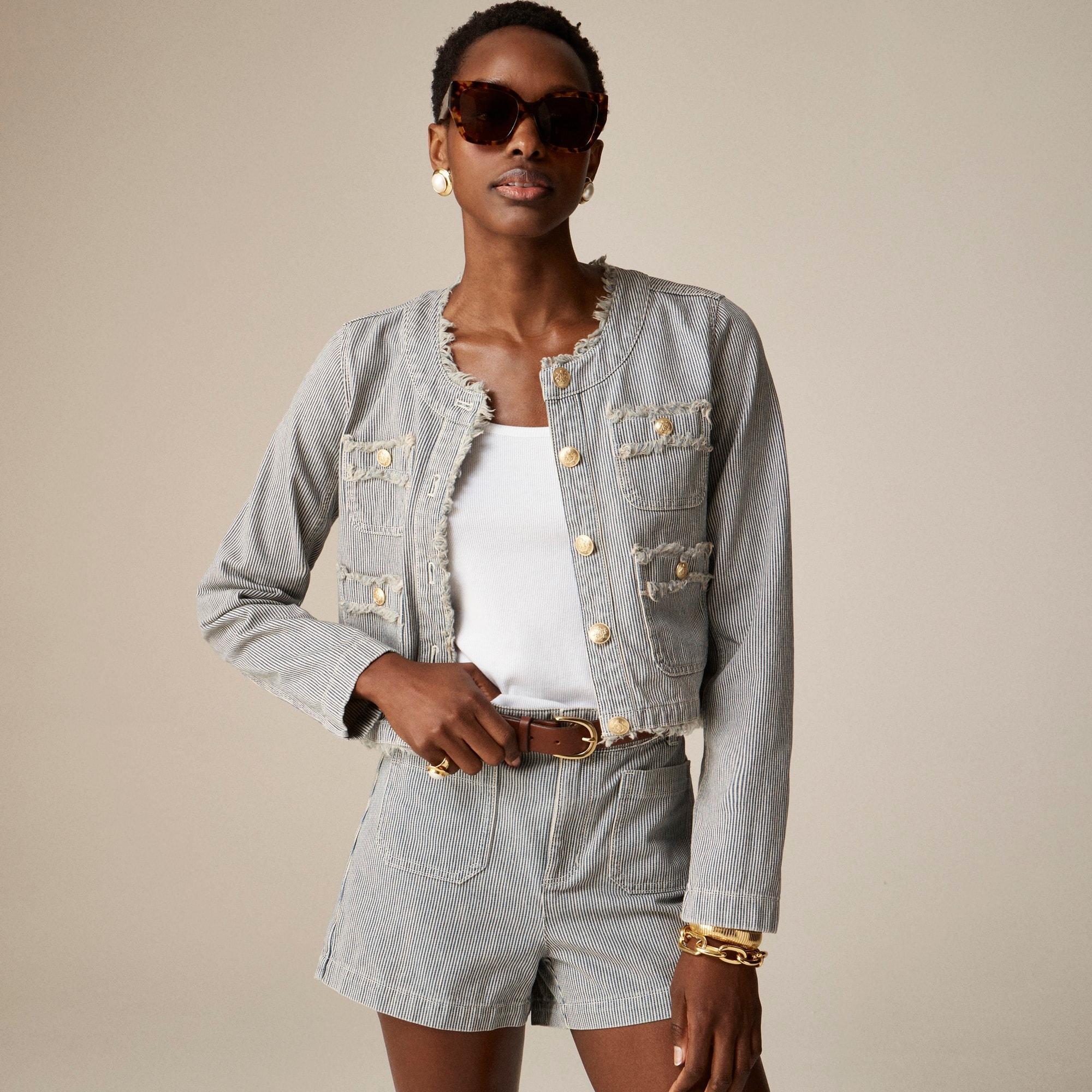 Frayed denim lady jacket in stripe Product Image