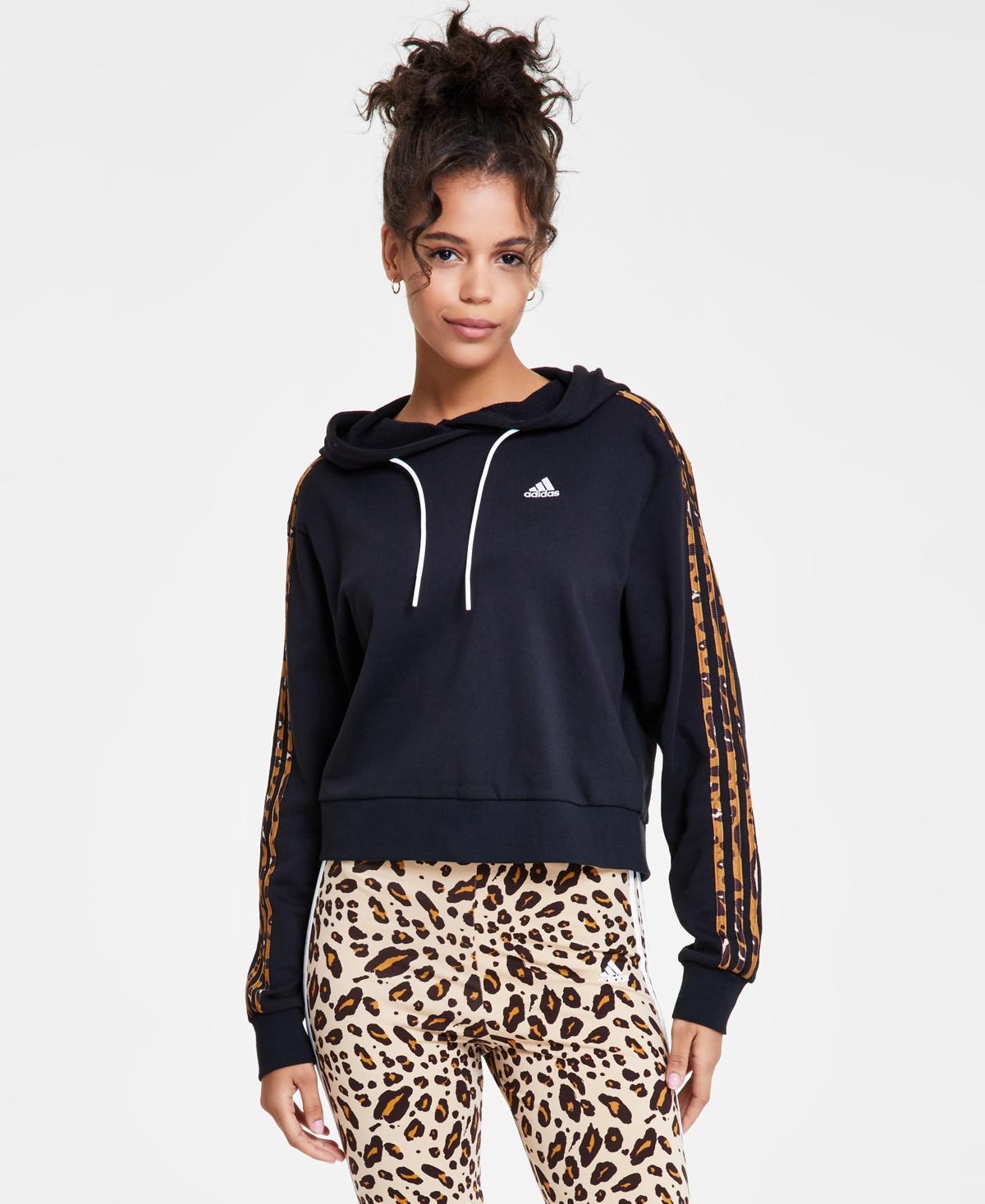 adidas Womens Essentials 3-Stripe Animal-Print Hoodie Product Image