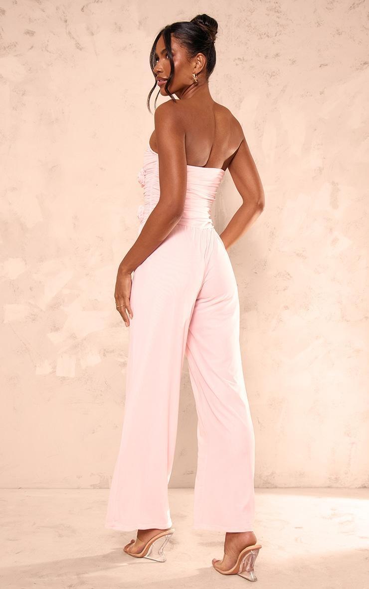 Pale Pink Mesh Overlay Bandeau Rose Applique Jumpsuit Product Image