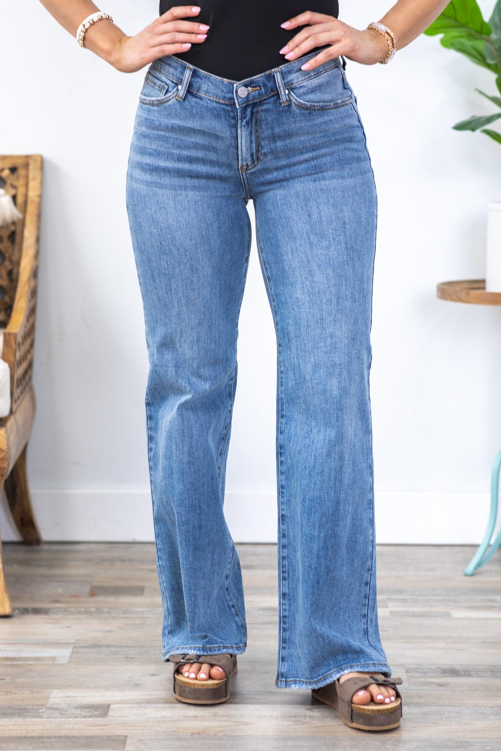 Risen Medium Wash Dipped V Wide Leg Jeans Product Image