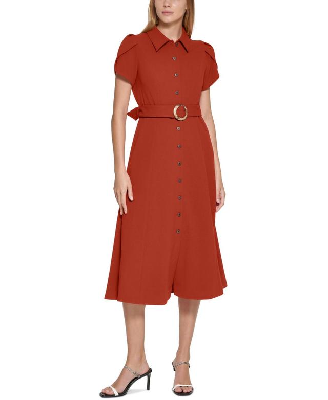 Calvin Klein Womens Tulip-Sleeve Belted Shirtdress Product Image