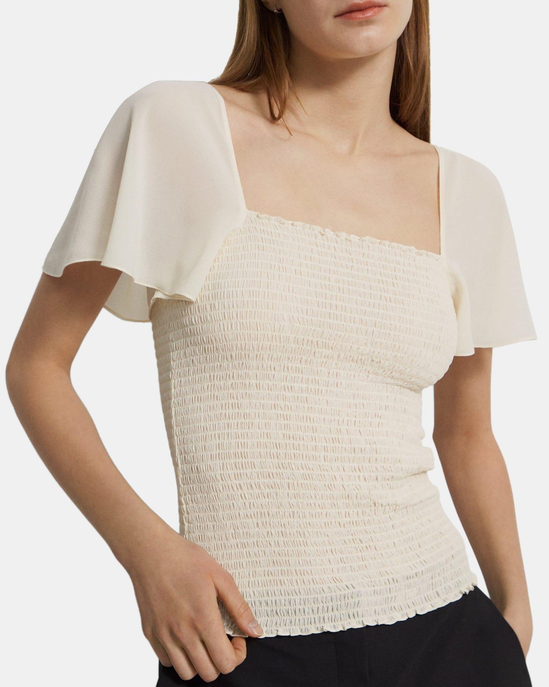 Smocked Short-Sleeve Top in Recycled Sheer Georgette Product Image