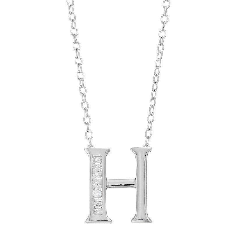 Sterling Silver Baguette Diamond Initial Pendant Necklace, Womens X Product Image