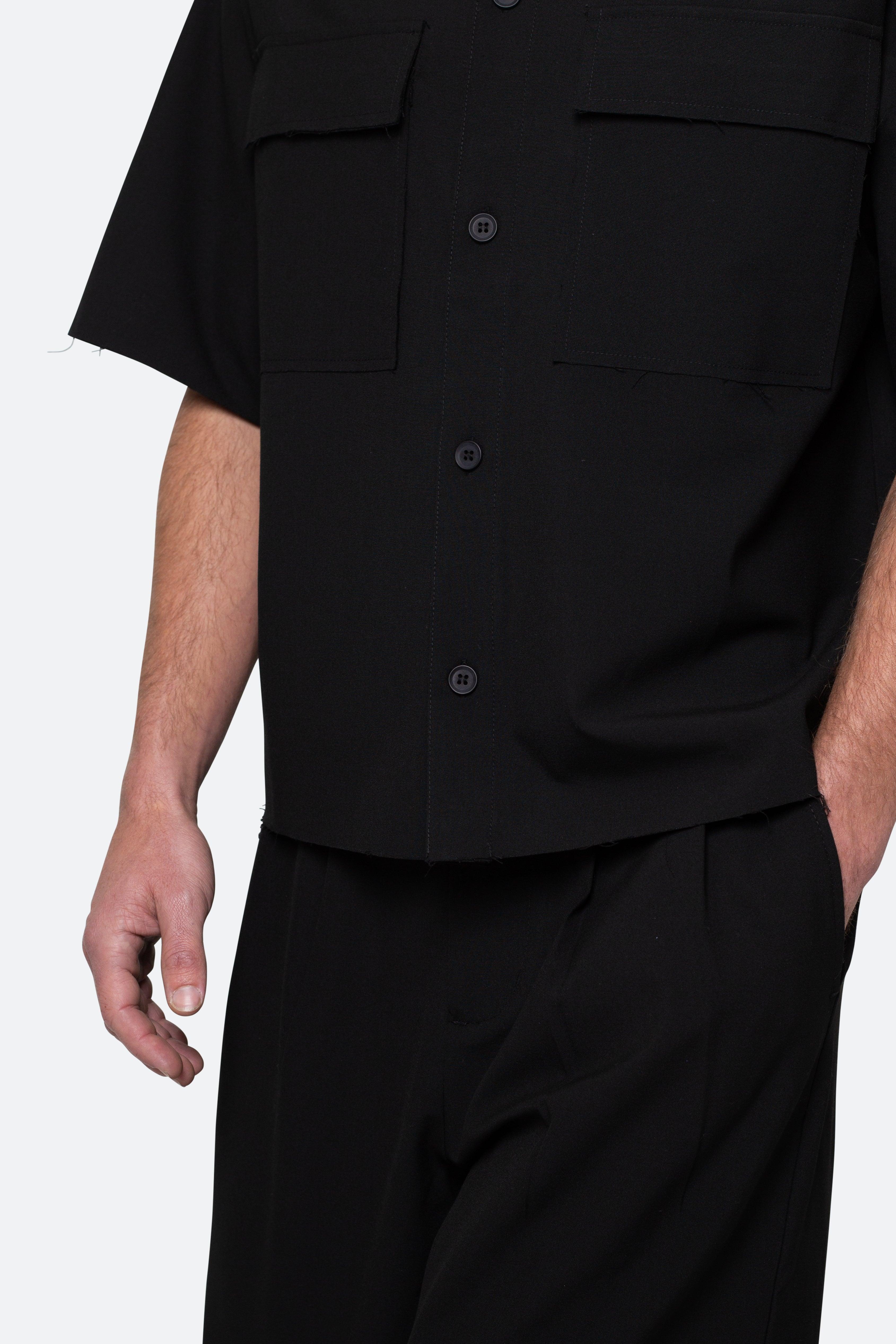 Cropped Woven Shirt - Black Product Image