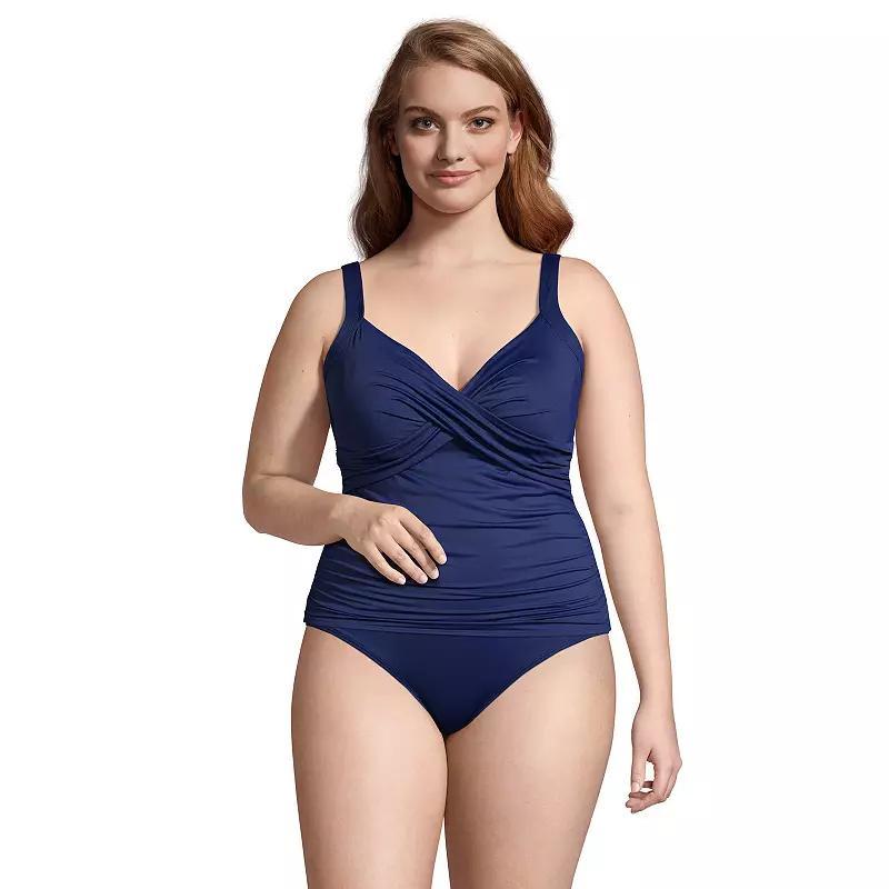 Plus Size Lands End UPF 50 Wire-Free Surplice Tankini Top, Womens Deep Blue Product Image