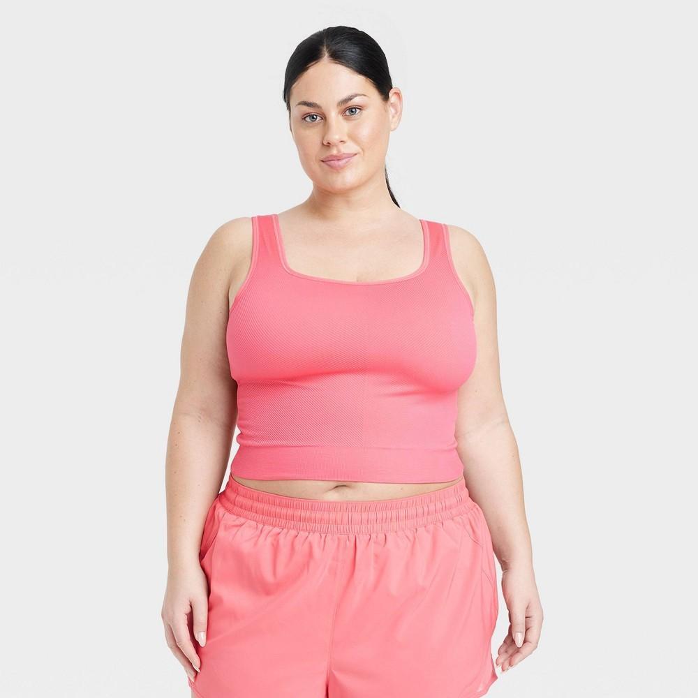 Womens Seamless Square Neck Cropped Tank Top - All In Motion Coral 3X Product Image