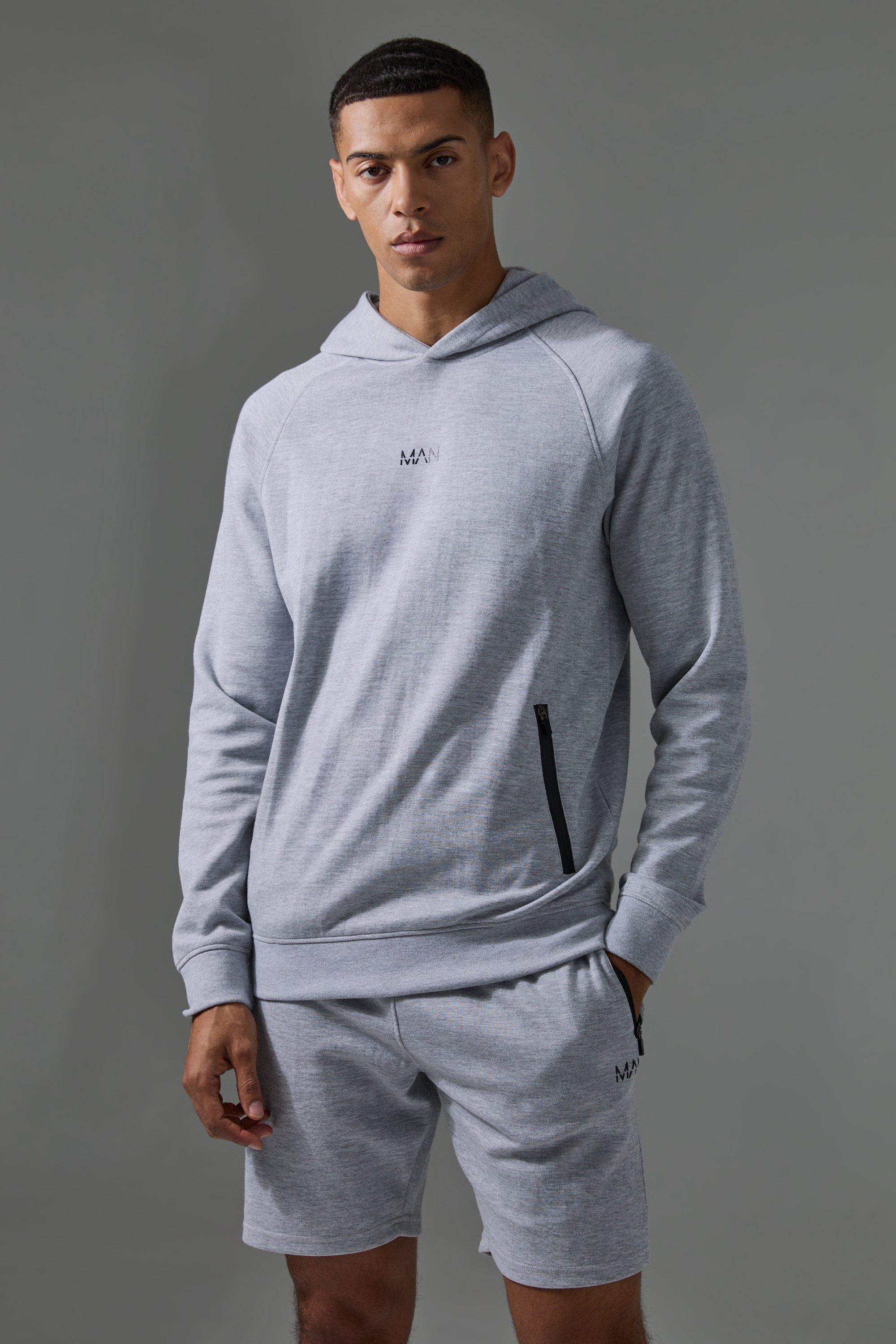 Man Active Pro Fleece Reg Fit Hoodie & Short Tracksuit | boohooMAN USA Product Image