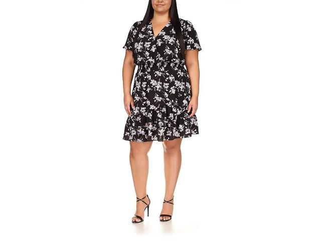 MICHAEL Michael Kors Plus Size Botanical Short Sleeve Wrap Dress White) Women's Clothing Product Image