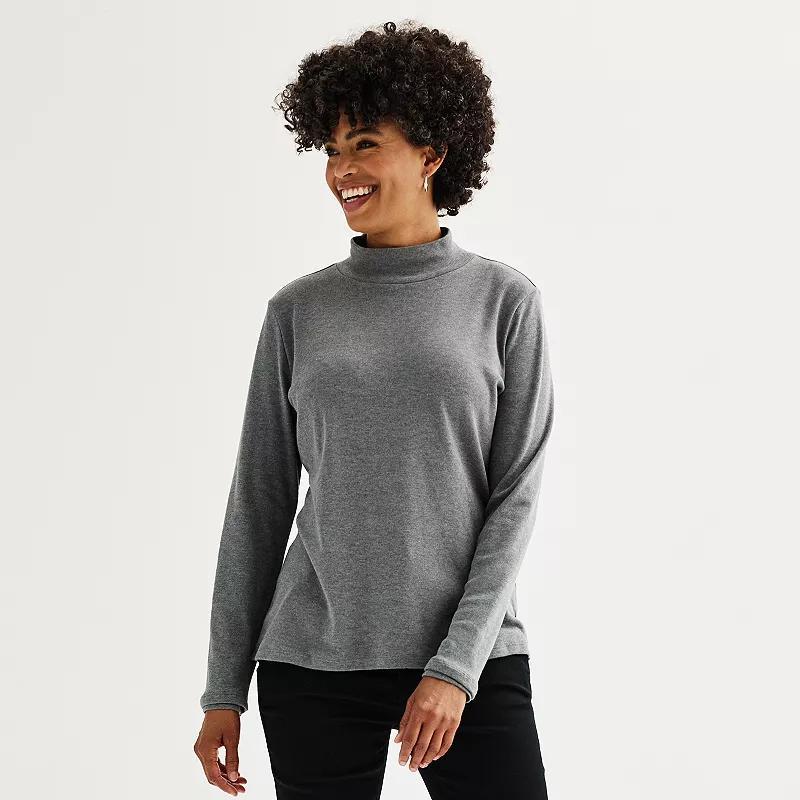 Womens Croft & Barrow Essential Long-Sleeve Mockneck Top Gray Grey Product Image