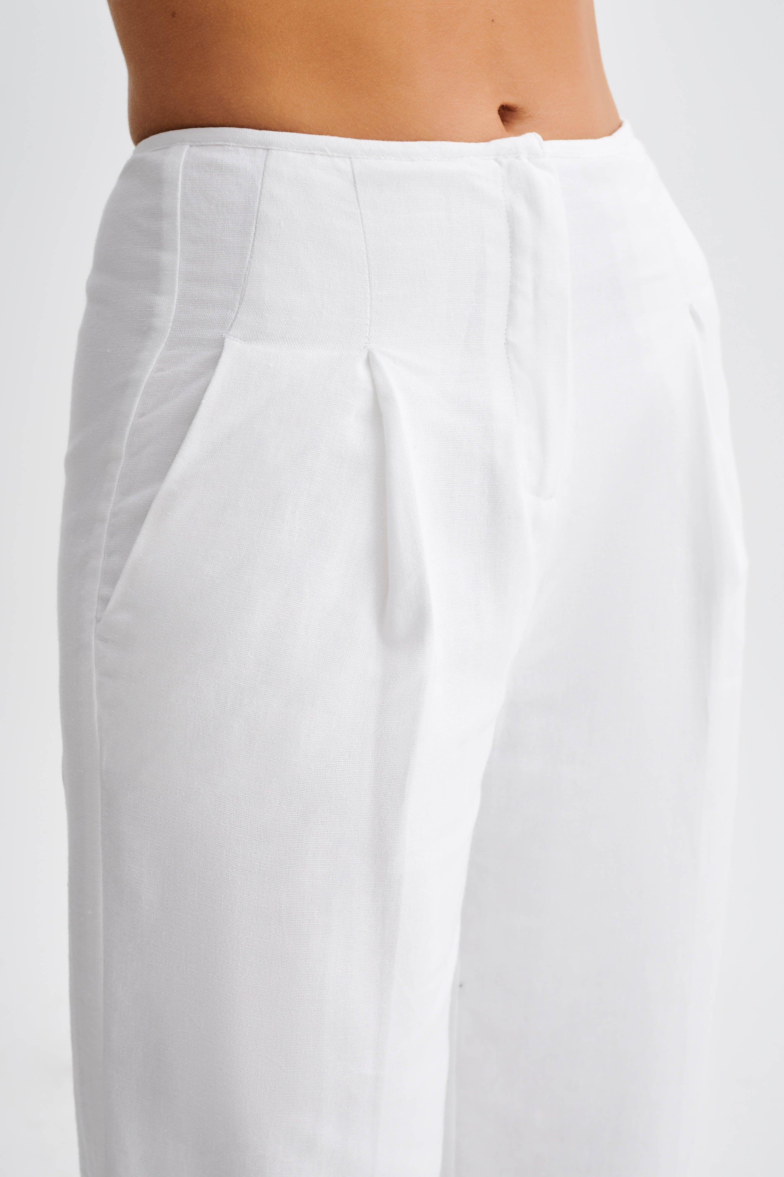 Adrina Straight Leg Linen Pant - White Product Image