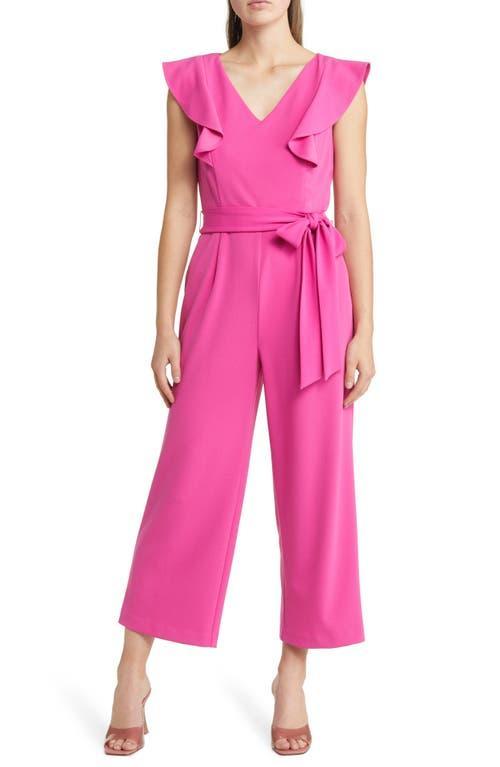 Tahari ASL Ruffle Tie Waist Scuba Crepe Crop Jumpsuit Product Image