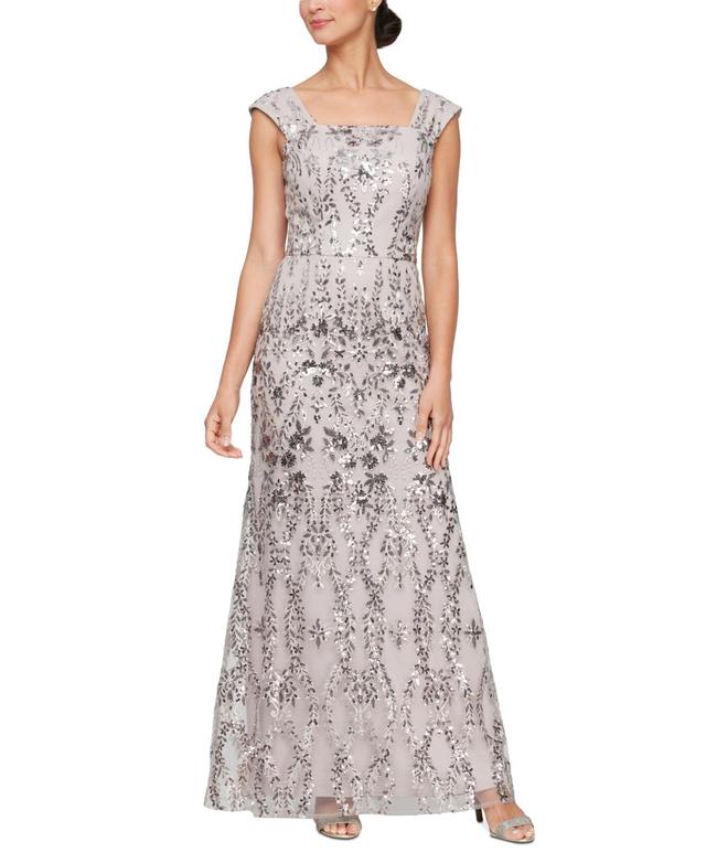 Women's Sequined Embroidered Square-Neck Gown Product Image