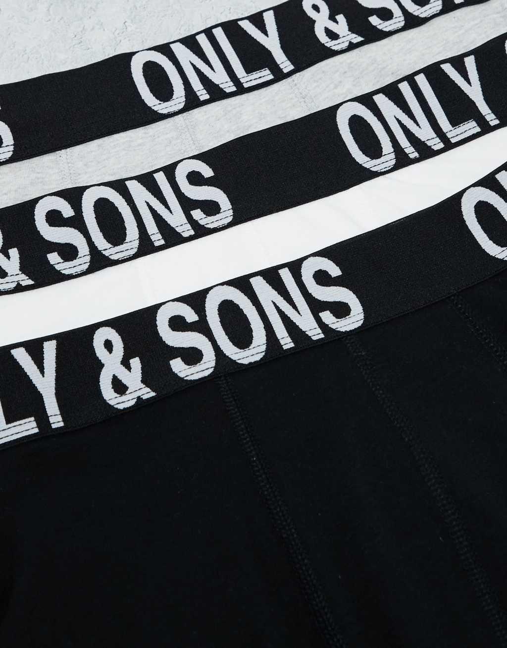 ONLY & SONS 3 pack briefs in black gray & white Product Image