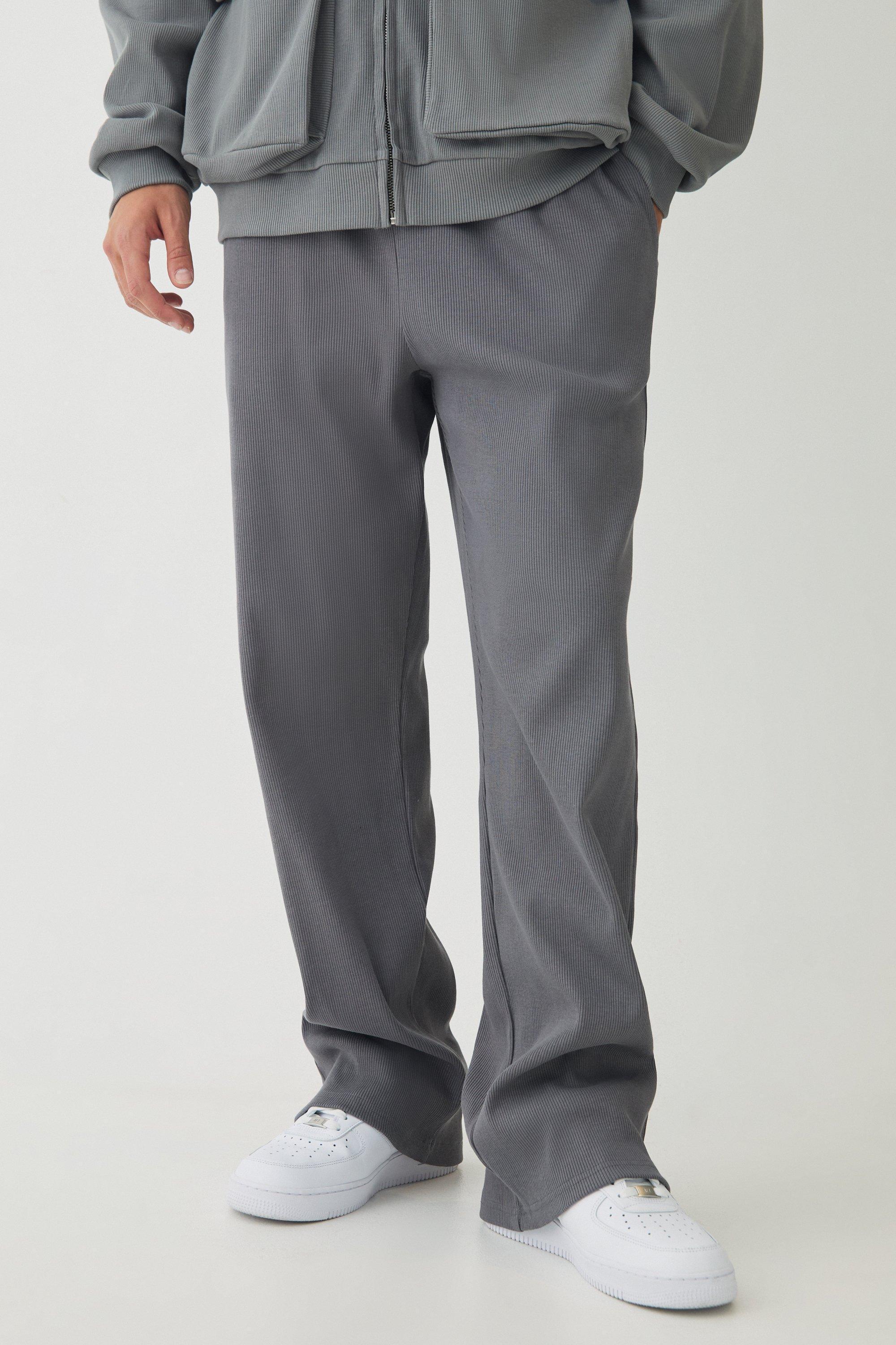 Mens Grey Relaxed contrast drawcord Heavy Ribbed Jogger, Grey Product Image