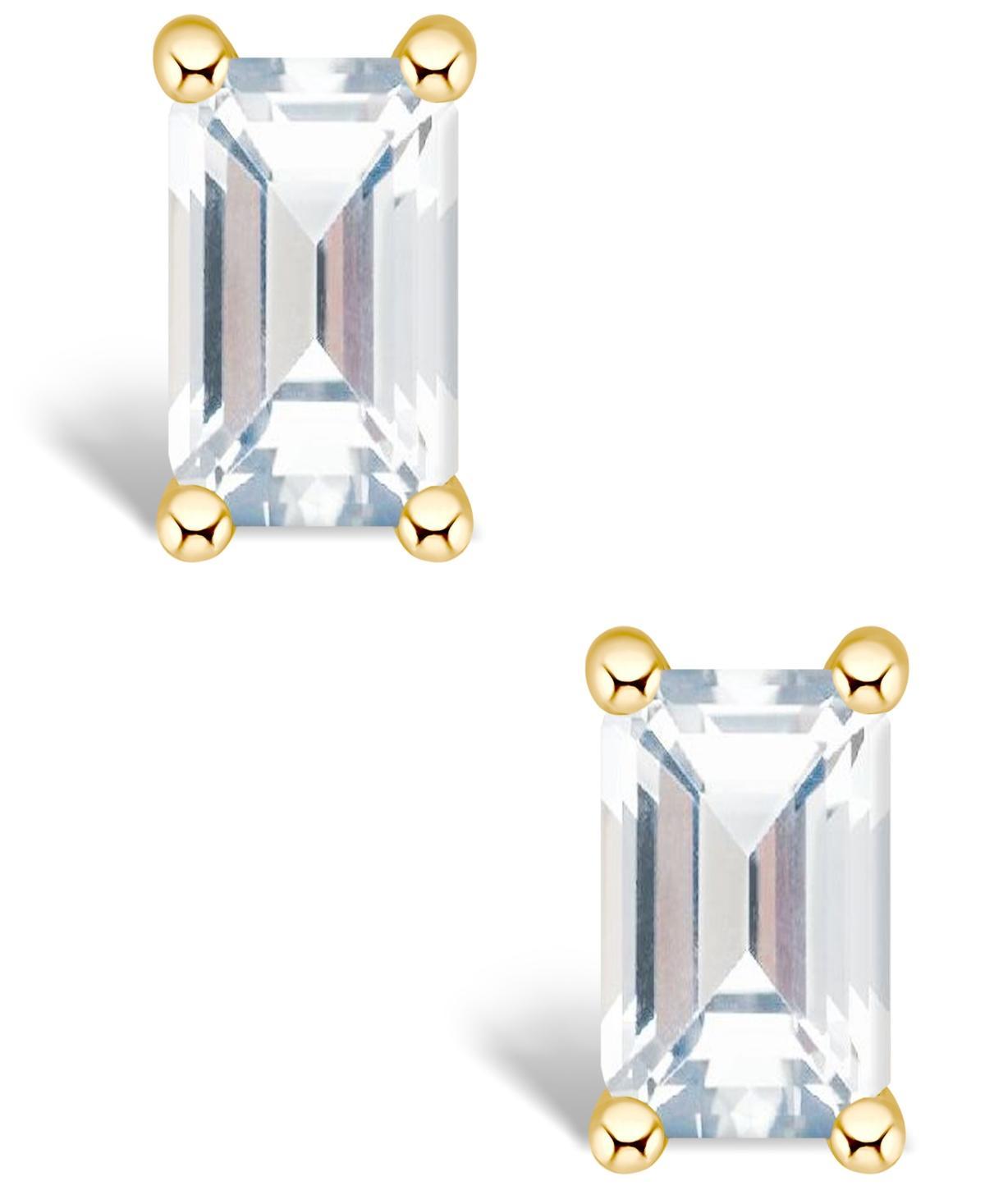 14k White Gold Emerald Cut Birthstone Stud Earrings, Womens, White Topaz Apr Product Image