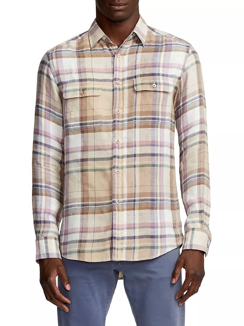 Plaid Linen Long-Sleeve Shirt Product Image