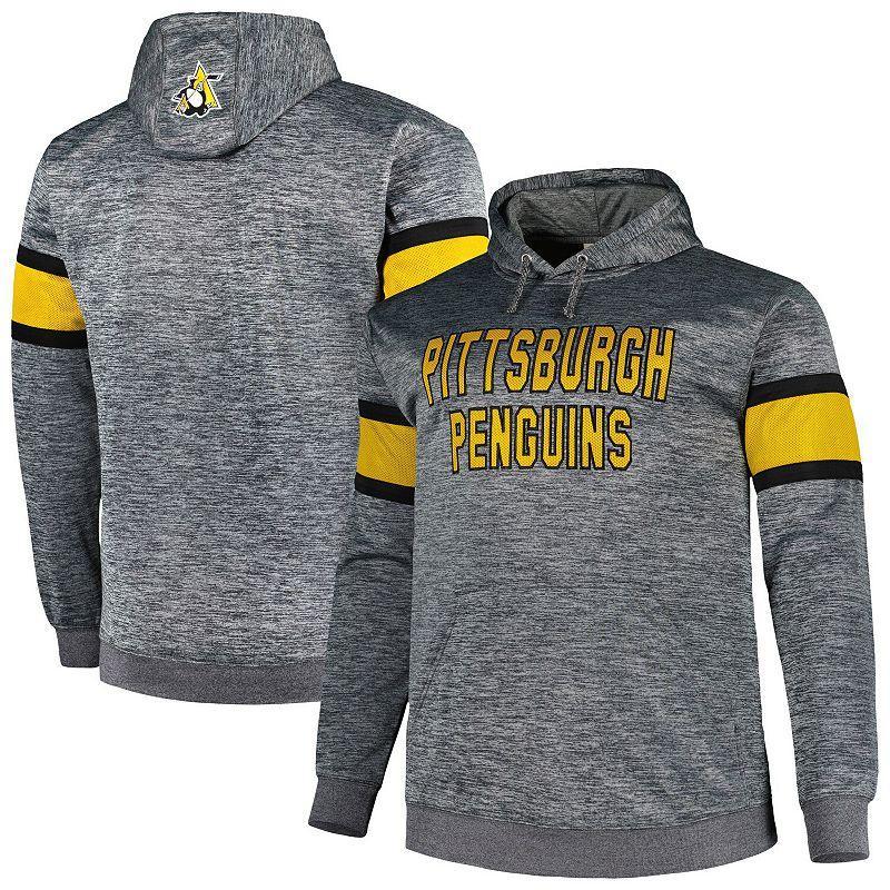 Mens Heather Charcoal Pittsburgh Penguins Big & Tall Stripe Pullover Hoodie Product Image