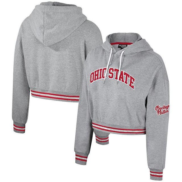 Womens The Wild Collective Heather Gray Ohio State Buckeyes Cropped Shimmer Pullover Hoodie Product Image