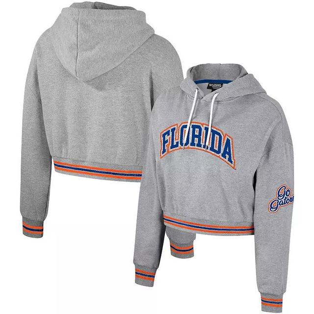 Womens The Wild Collective Heather Gray Distressed Florida Gators Cropped Shimmer Pullover Hoodie Product Image