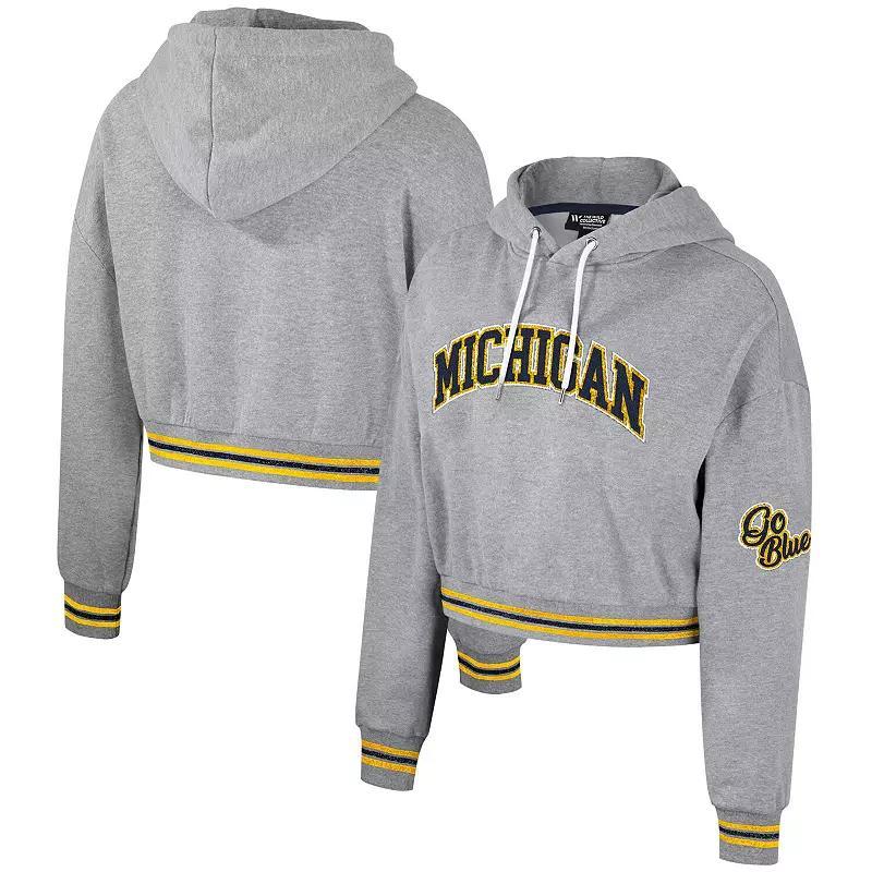 Womens The Wild Collective Heather Gray Michigan Wolverines Cropped Shimmer Pullover Hoodie Product Image