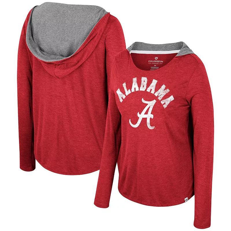 Womens Colosseum Crimson Alabama Crimson Tide Distressed Heather Long Sleeve Hoodie T-Shirt Product Image