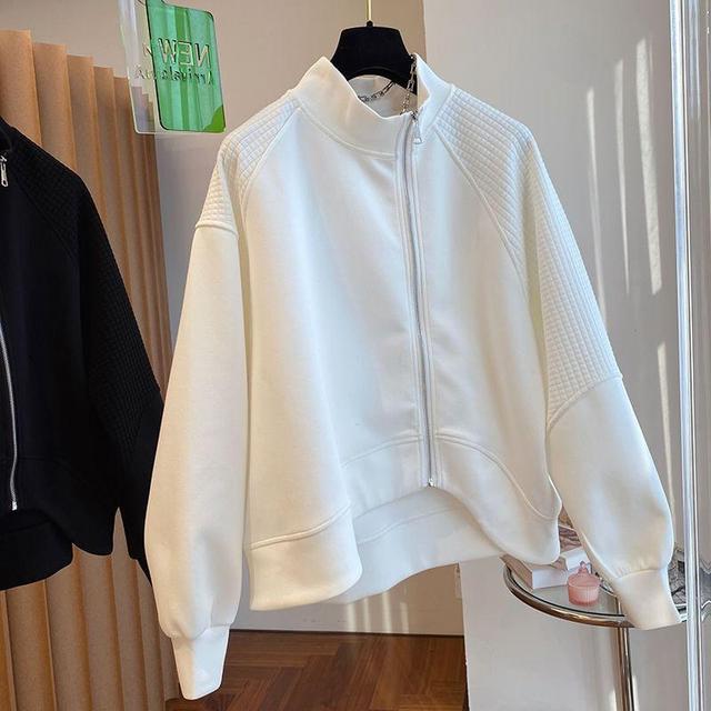 Drop-Shoulder Plain Zip Jacket Product Image