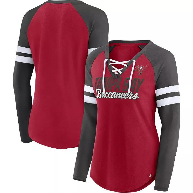 Womens Fanatics Red Tampa Bay Buccaneers True to Form Raglan Lace-Up V-Neck Long Sleeve T-shirt - Red Product Image