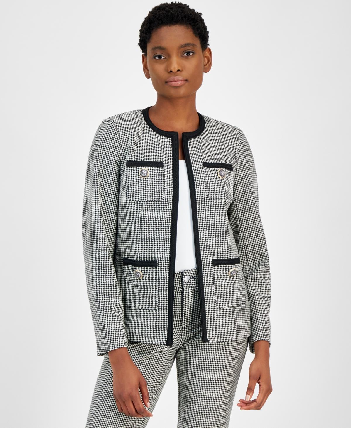 Anne Klein Womens Collarless Houndstooth Jacket Product Image