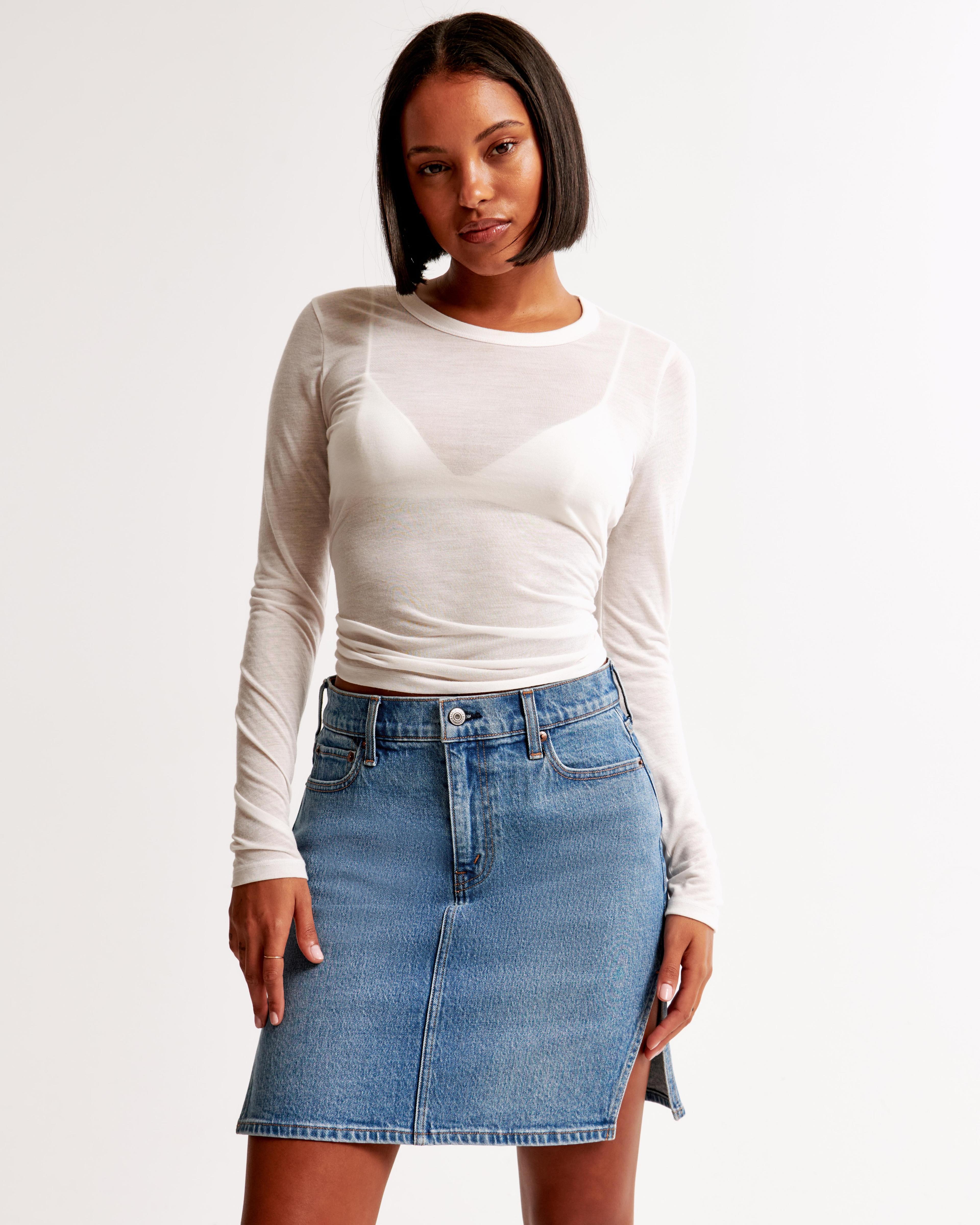 Mid Rise Denim Pencil Midi Skirt Product Image