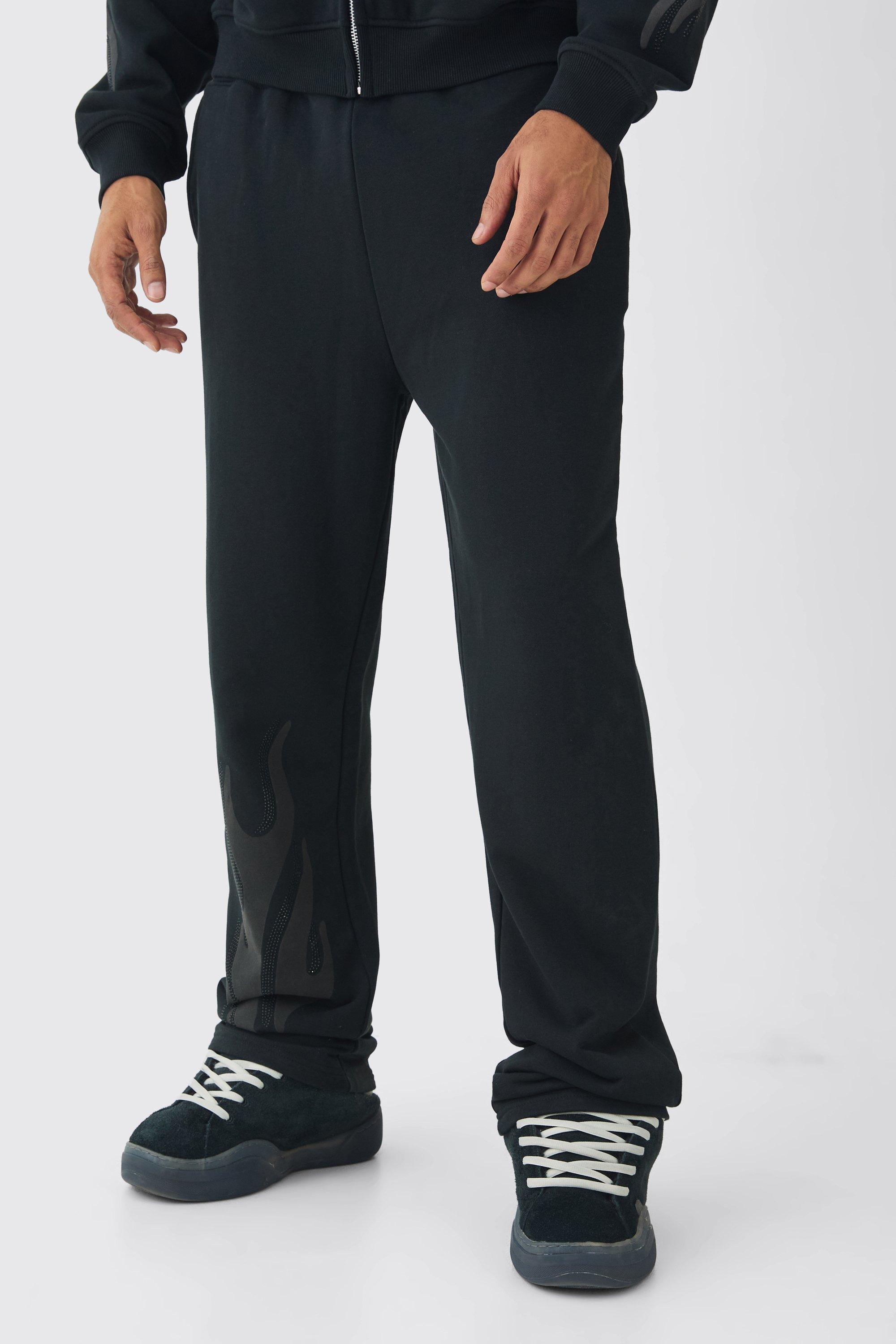 Relaxed Flame Rhinestone Loopback Jogger | boohooMAN USA product image