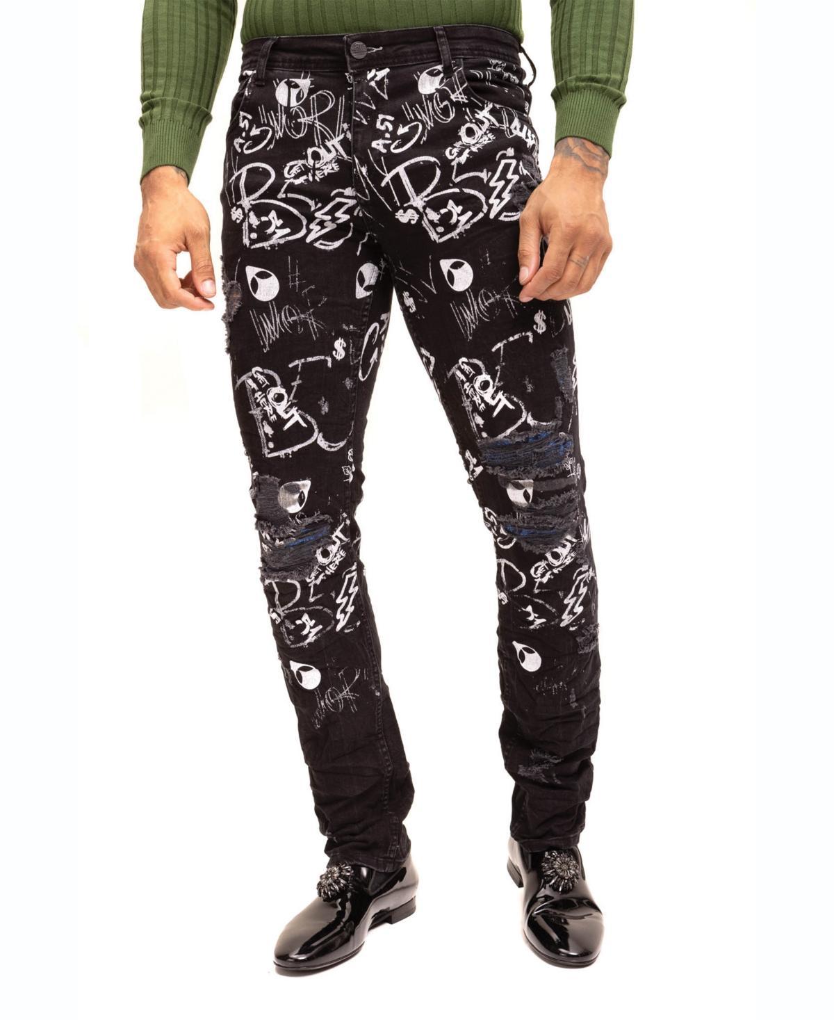 Ron Tomson Mens Modern Straight Scribble Denim Jeans Product Image