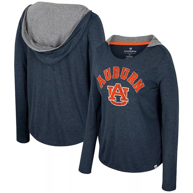 Womens Colosseum Auburn Tigers Distressed Heather Long Sleeve Hoodie T-Shirt Blue Product Image