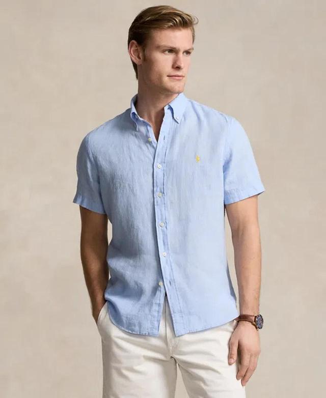 Linen Short Sleeve Button-down Shirt In Blue Hyacinth Product Image