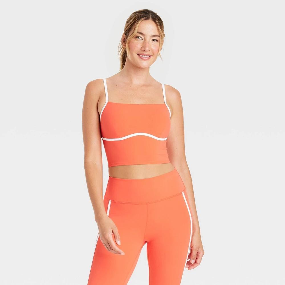 Womens Piped Cropped Support Tank Top - JoyLab Coral Red Product Image