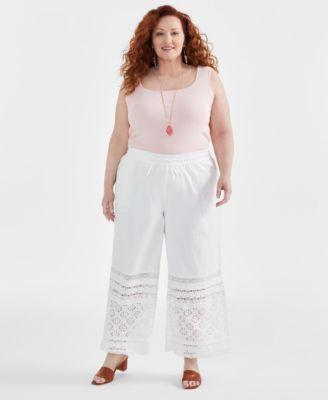 Plus Size Cotton Crochet Wide-Leg Pants, Created for Macy's  Product Image