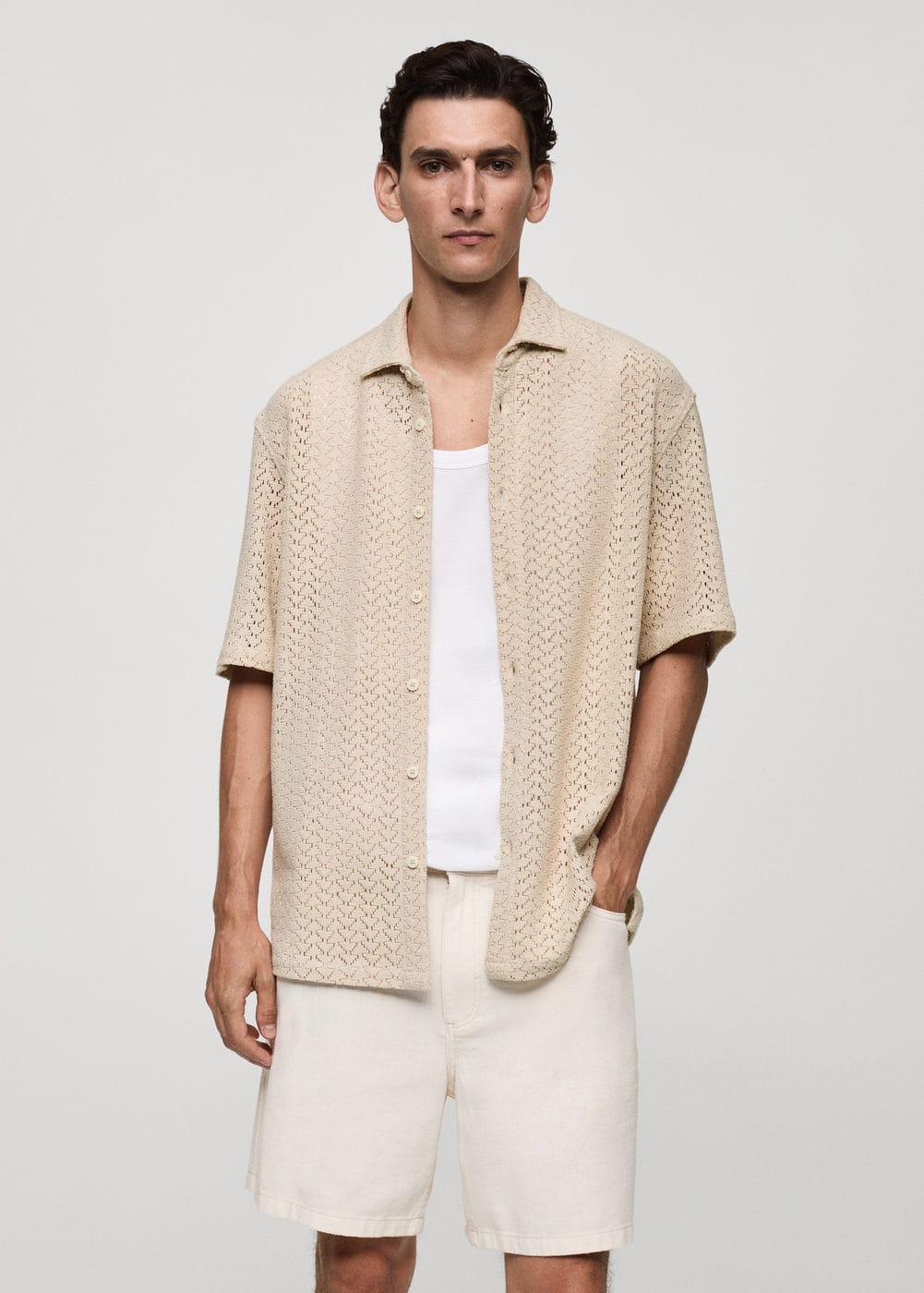 MANGO MAN - Openwork knitted shirt sandMen Product Image